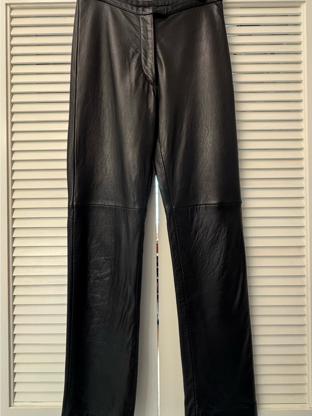 Black Leather Straight-Leg Pants